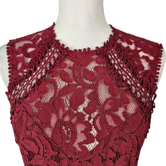 Main Strip Womens Dress Medium Lace Floral Burgundy Sleeveless Wedding Party - Picture 7 of 10